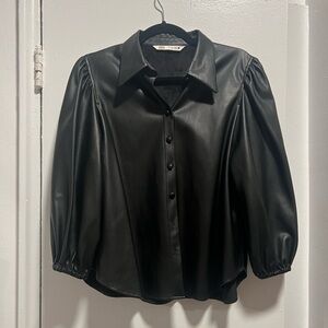 Zara Faux Leather Button Down